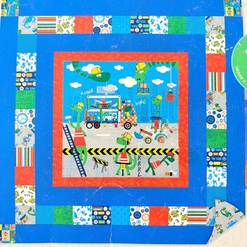 Fabric Editions Storytime Quilt Stuffie Kit Blue Dino Demo Day Construction